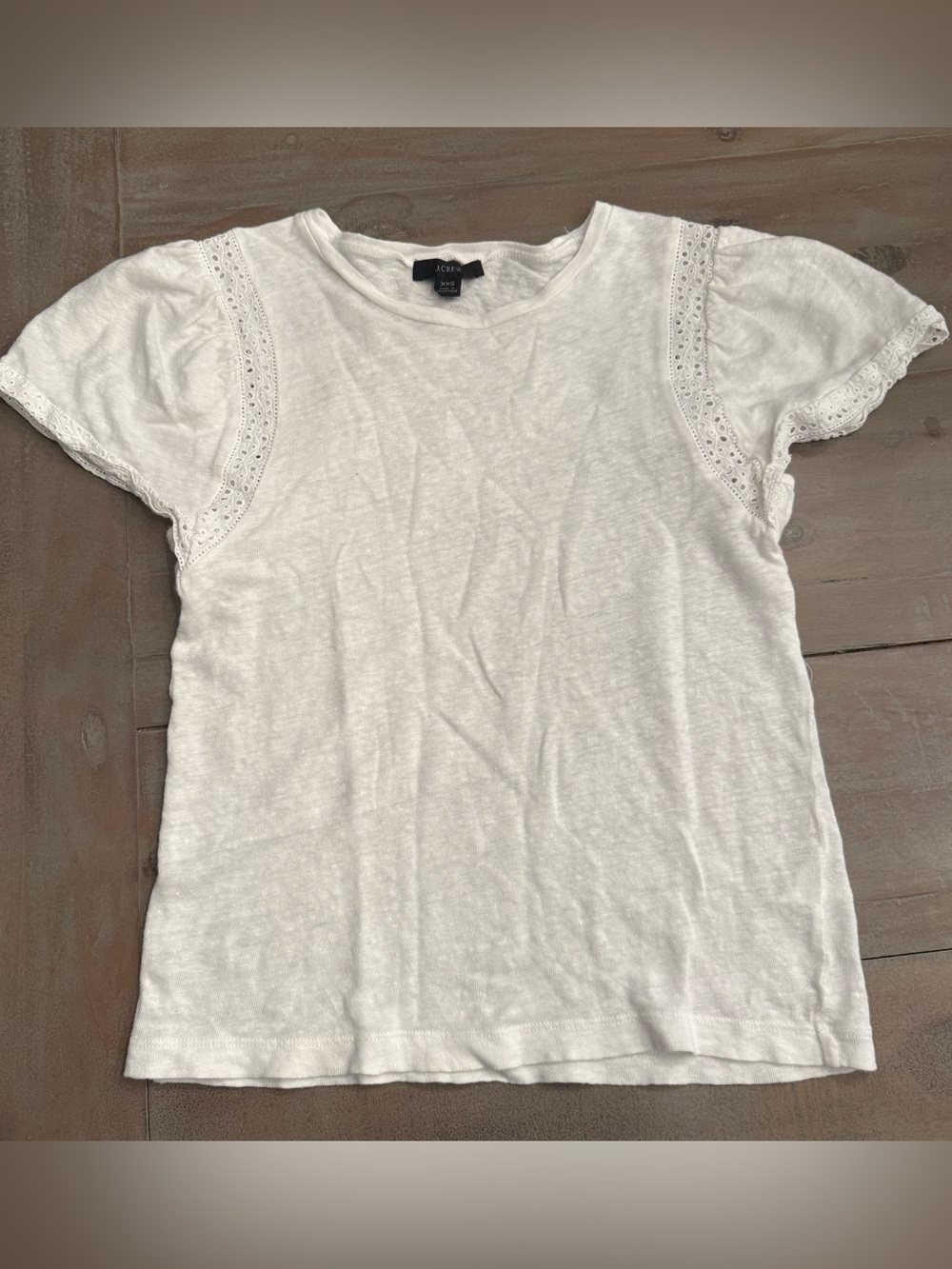 J. Crew Women's Shirt Flutter Sleeve Linen Eyelet Detail Sz XXS Preowned